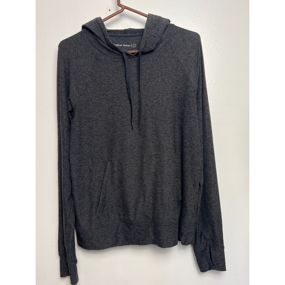 Outdoor Voices‎ Gray Heathered Hoodie Thumbhole Pockets Activewear L Loungewear